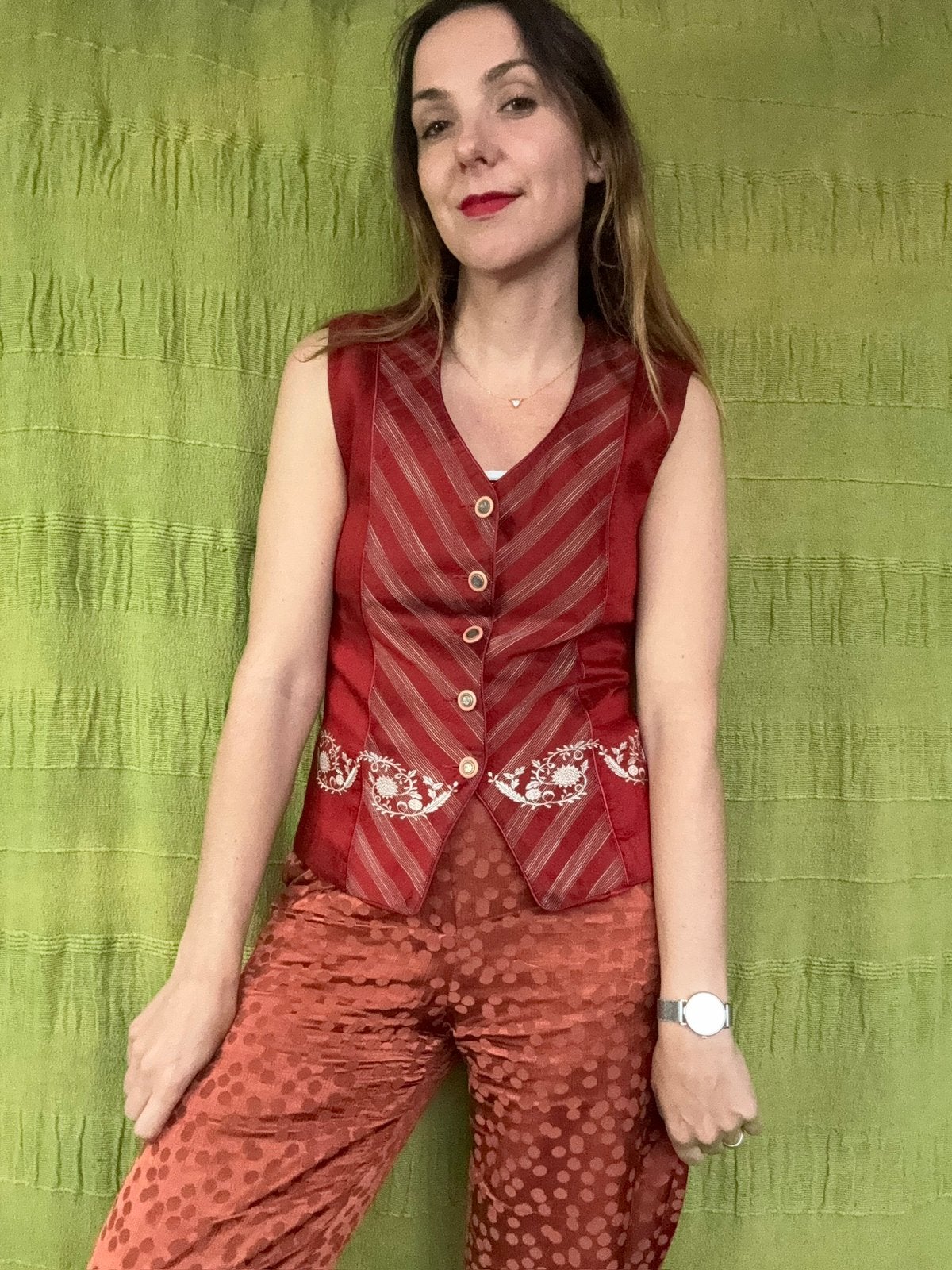 Vintage gilet / waistcoat - rood - 36/S/small, Hgv, Hgv, Ophalen of Verzenden, Vintage