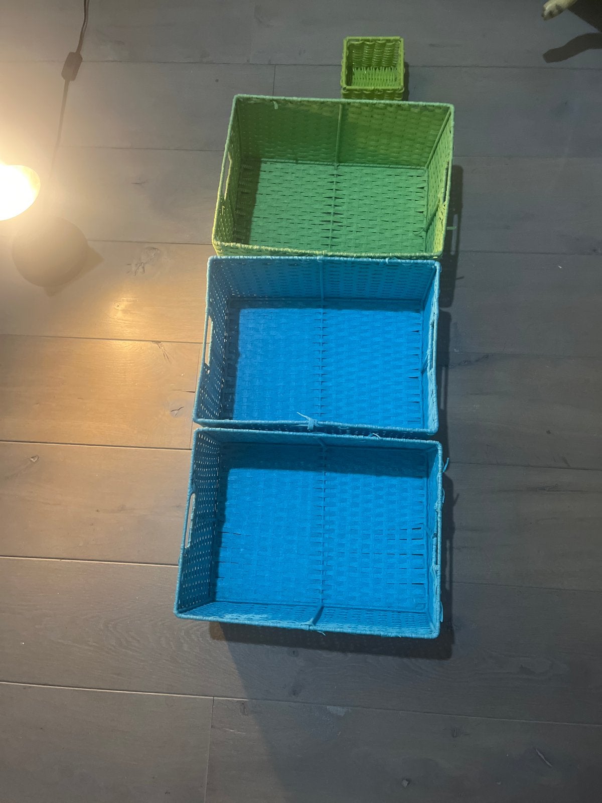 Set van 3 opbergmanden in diverse kleuren en 1 kleine mand, Ophalen, Gebruikt, Kunststof, 50 tot 100 cm