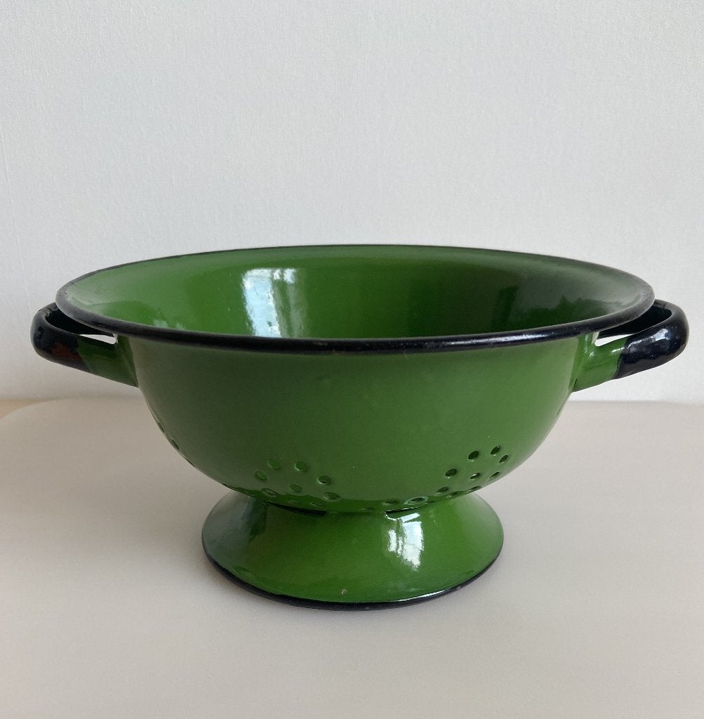 Vintage Groen Emaille  Vergiet 21 cm VASTE PRIJS, Antiek en Kunst, Antiek | Emaille, Ophalen of Verzenden