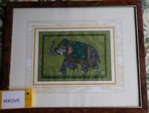 OLIFANT * OP ZIJDE GESCHILDERD IN MOOIE LIJST * Mooi *, Antiek en Kunst, Kunst | Niet-Westerse kunst, Ingelijst, Wanddecoratie
