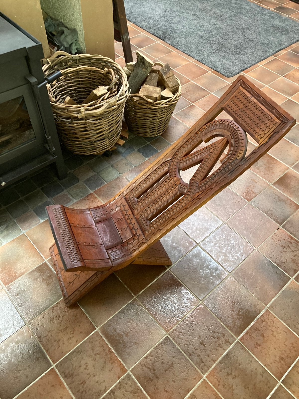 Unieke ligstoel met mooi houtsnijwerk, Ophalen, Houtsnijwerk, Hout, Bruin