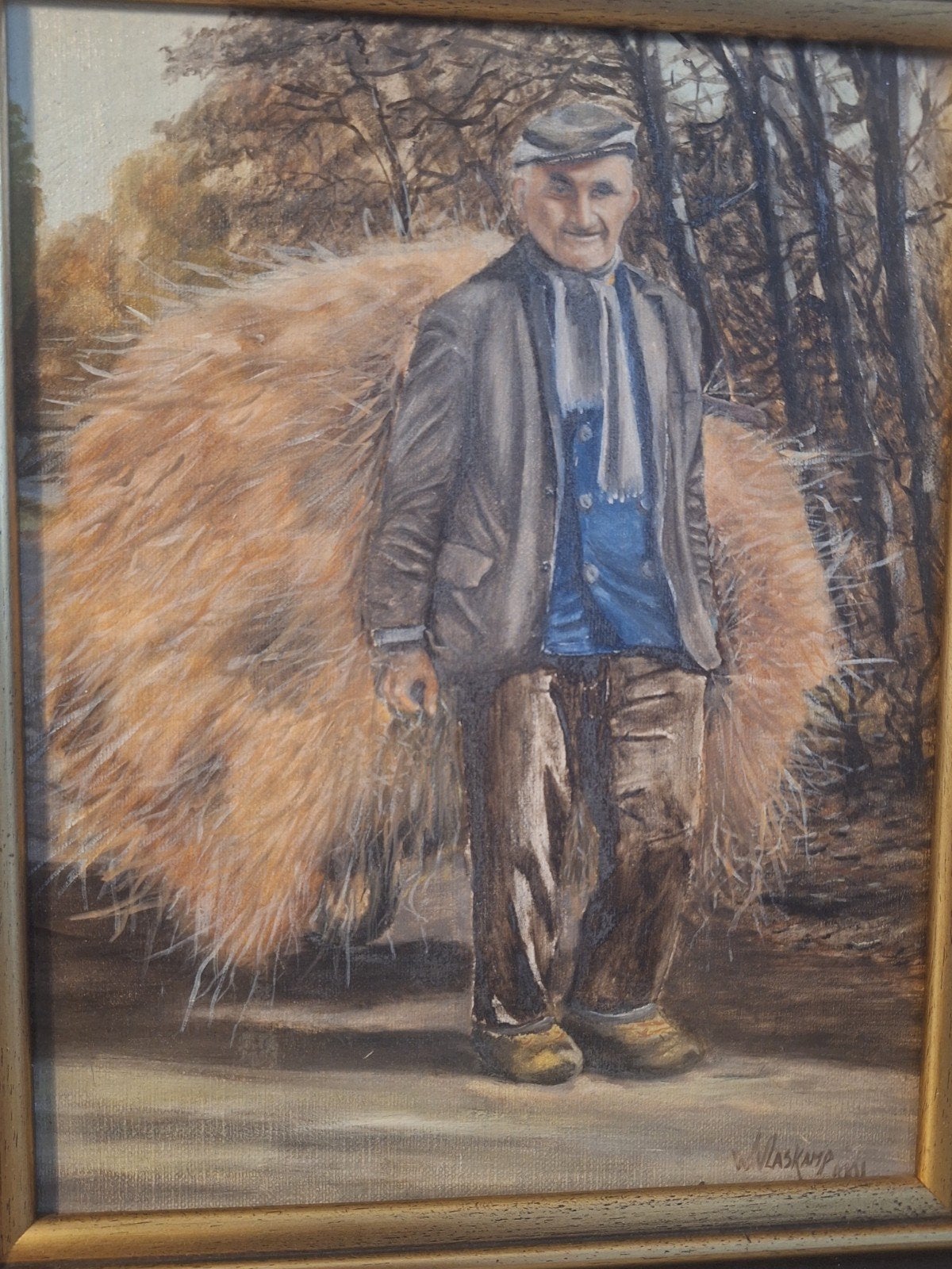 Olieverfschilderij 'Man met hooi' gesigneerd W. Laskamp, Ophalen of Verzenden