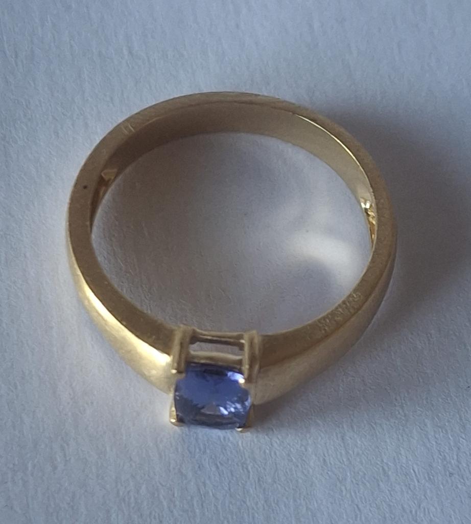 Goud op zilveren ring met grote Tanzaniet, 19 tot 20, Nieuw, Ophalen of Verzenden, Dame of Heer