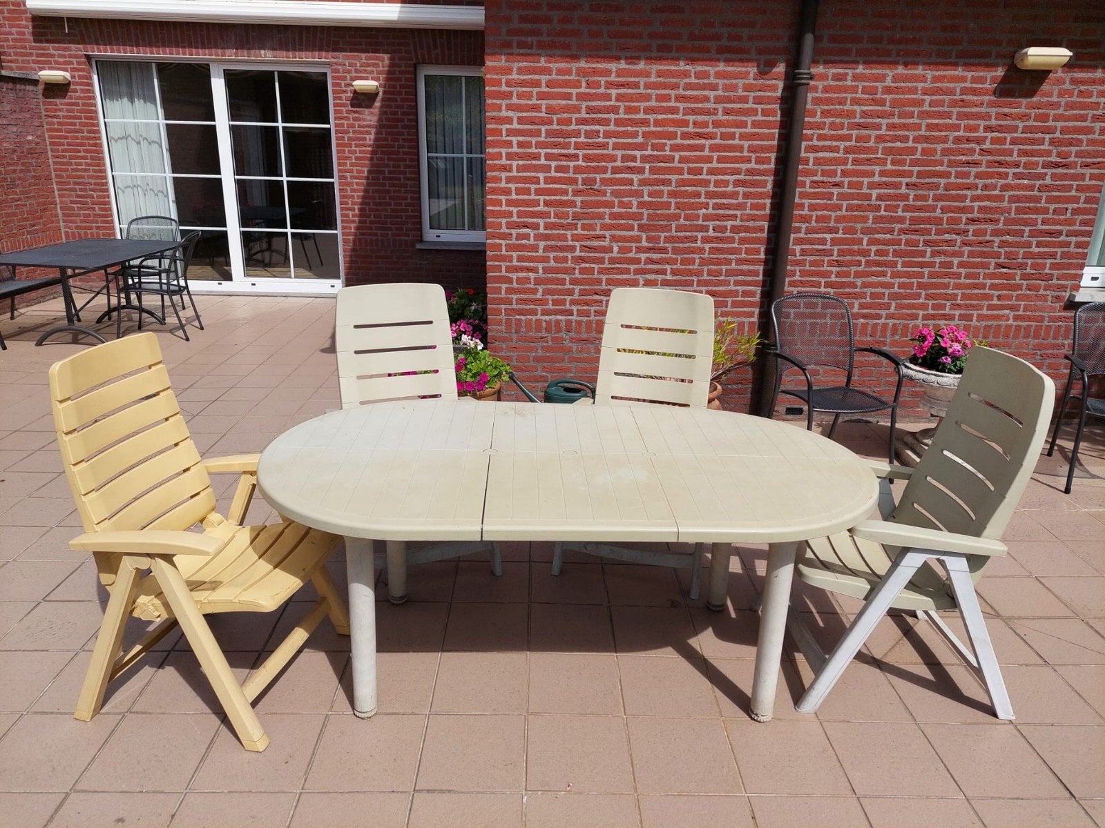 Hartmann kunstsstof tuinset met  tafel en 4 stoelen, Tuin en Terras, Ophalen, Kunststof, Gebruikt, 6 zitplaatsen