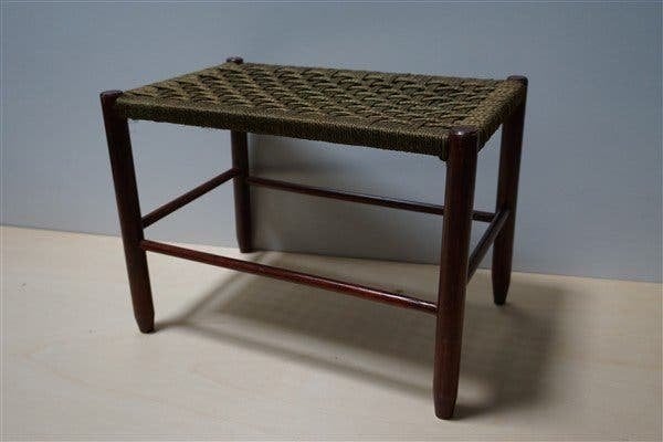 Vintage krukje touw - voetenbankje, Minder dan 50 cm, 50 tot 75 cm, Hout, Ophalen of Verzenden