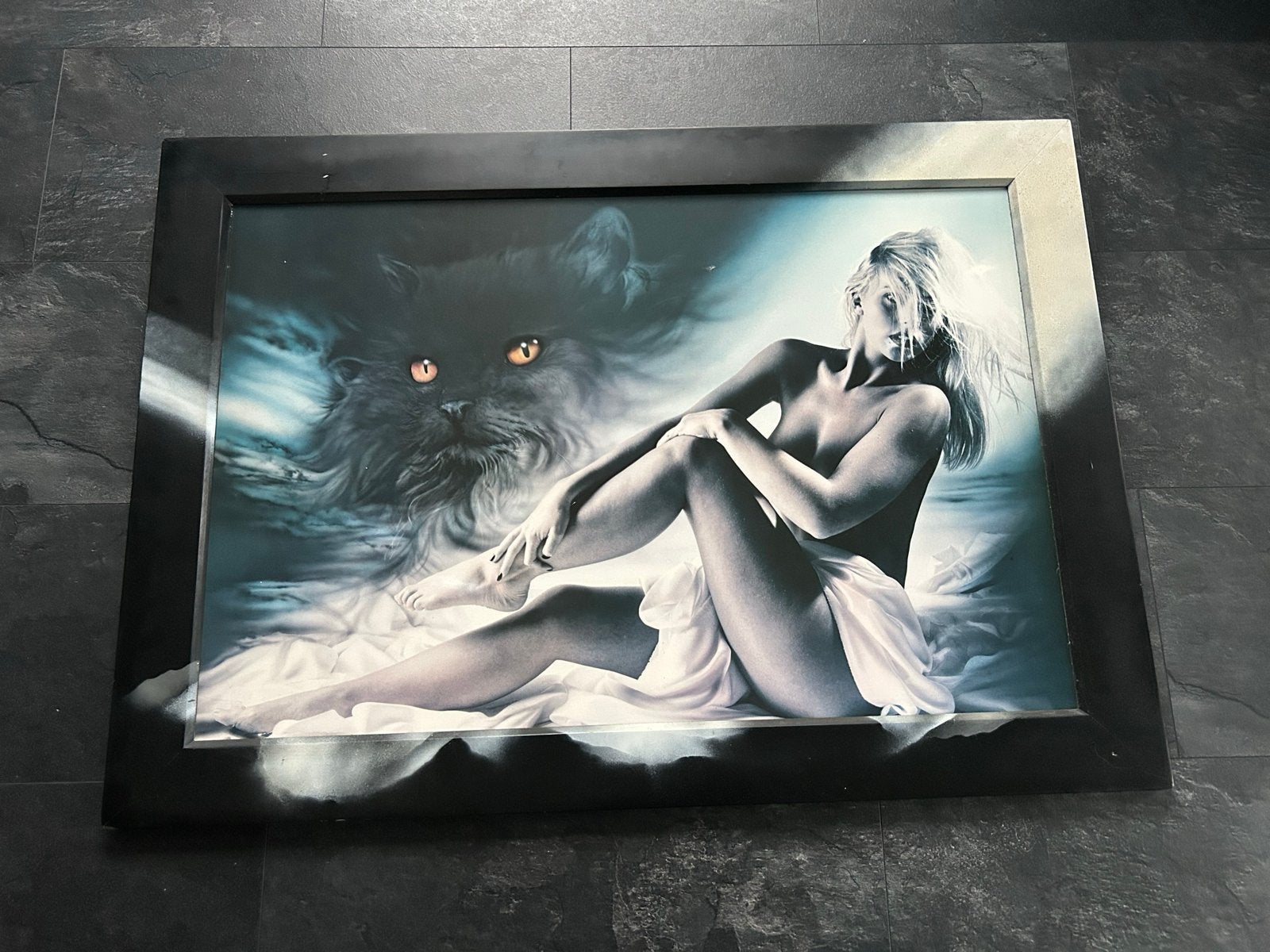 Modern schilderij: Vrouw en kat, 75x105 cm, Huis en Inrichting, Ophalen