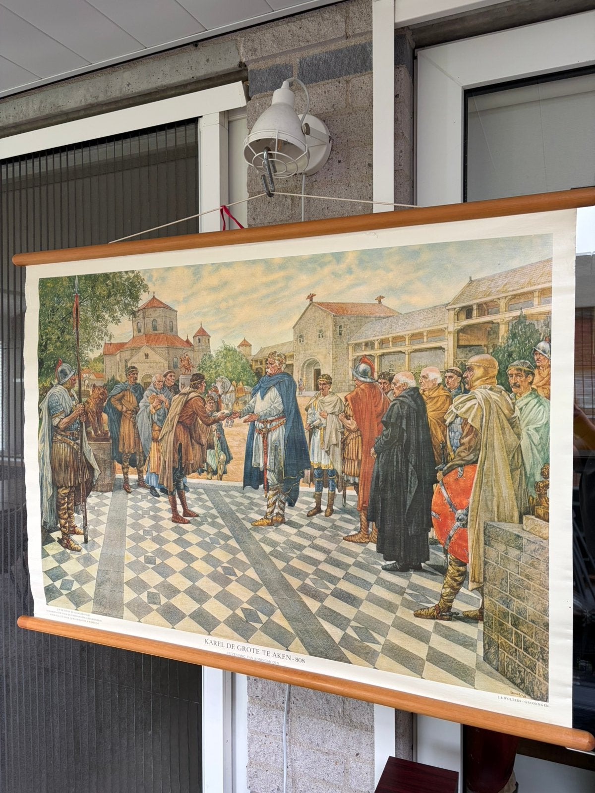 historische schoolplaat – Karel de Grote te Aken 808, Ophalen, Geschiedenis