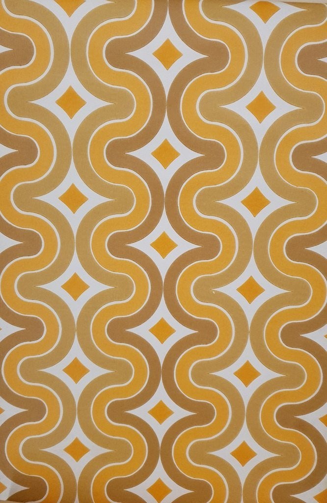 7226 oranjeorigineel  vintage 70s boogjes behang swiet, Verzenden, Beige