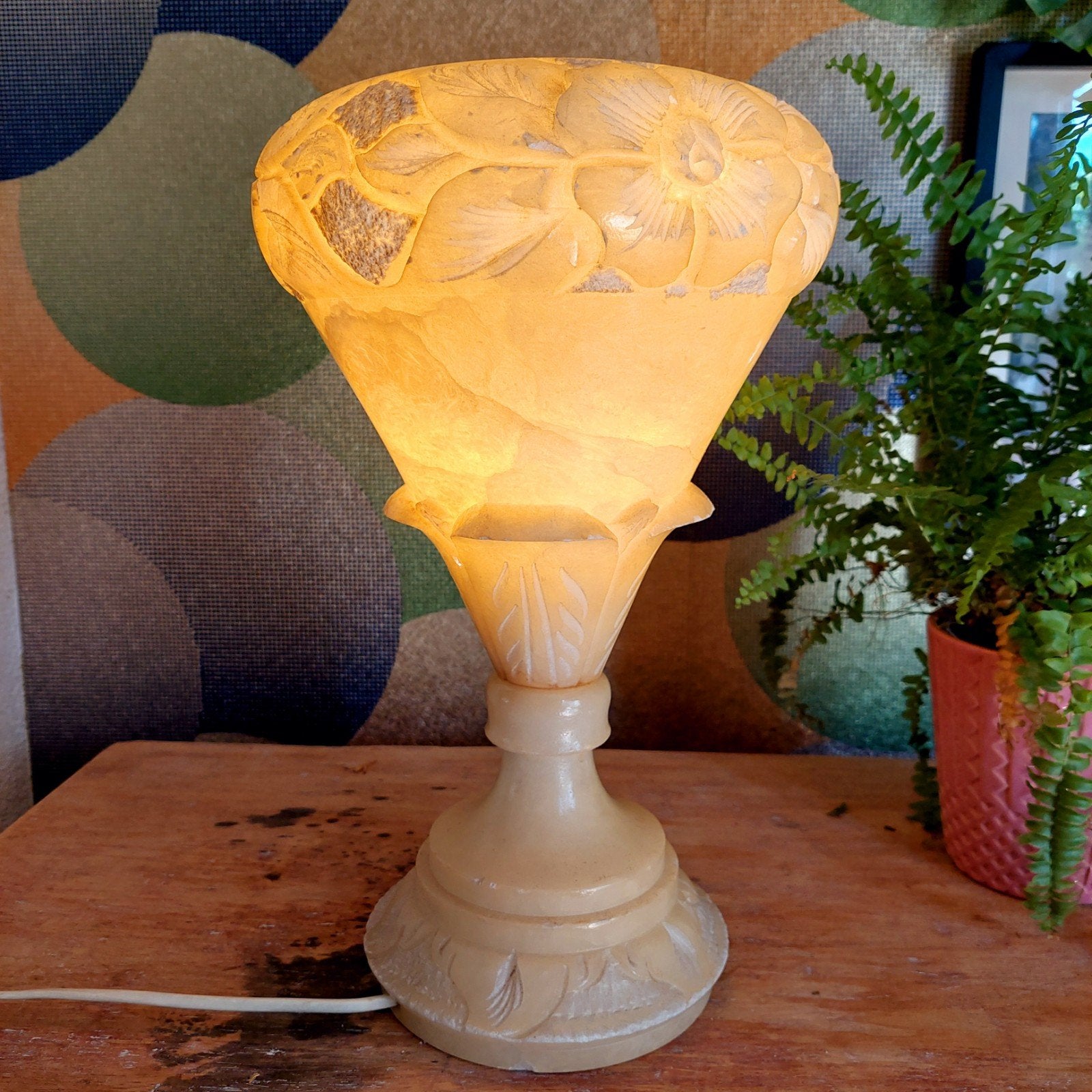 Lucky Vintage seventies albast albasten tafellamp, Ophalen