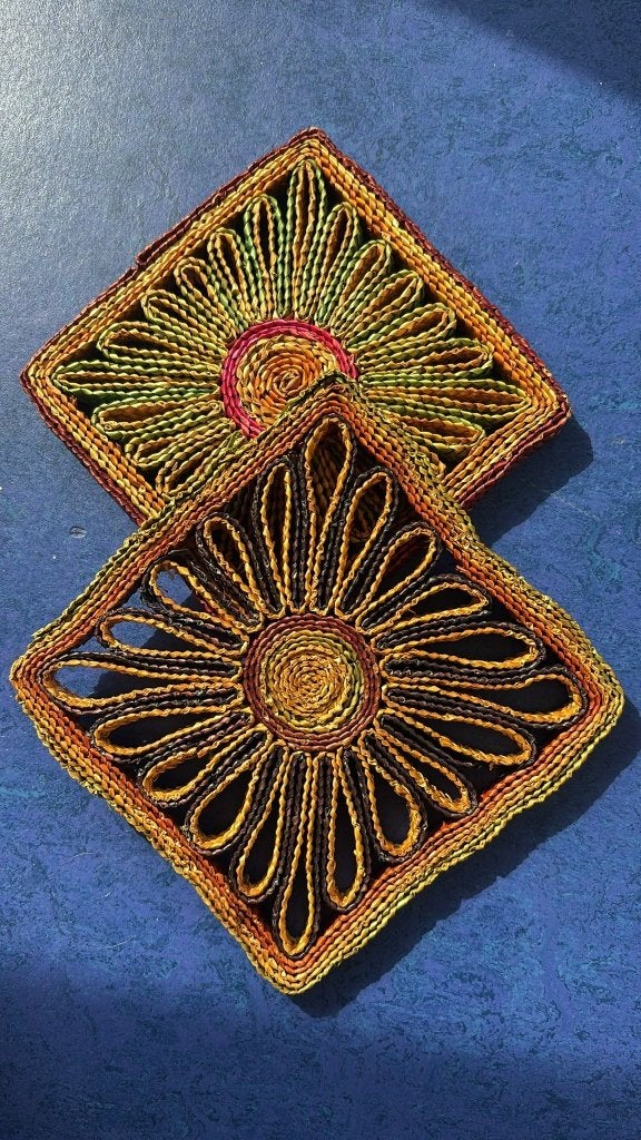 Set van 2 Vintage Raffia onderzetters , Jaren 70 Retro/Boho, Huis en Inrichting, Ophalen of Verzenden, Zo goed als nieuw, Pannenonderzetter