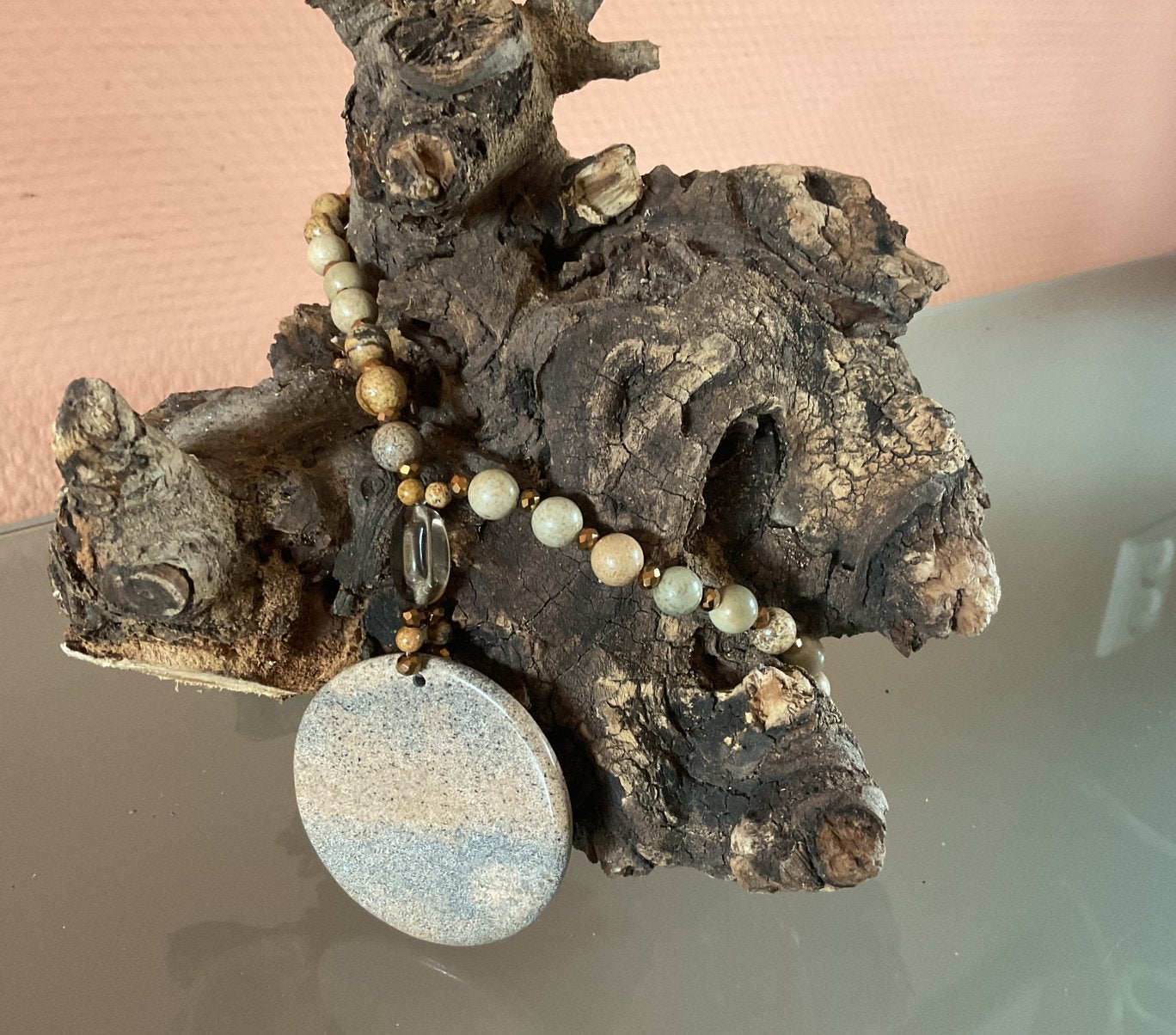 Ketting picture jaspis kralen en hanger, Sieraden, Tassen en Uiterlijk, Kettingen, Beige, Nieuw, Ophalen of Verzenden, Steen of Mineraal