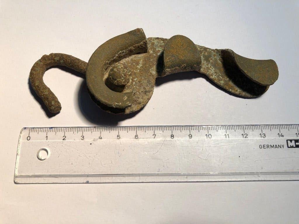 Brocante metalen ophanghaak met rem, Ophalen of Verzenden