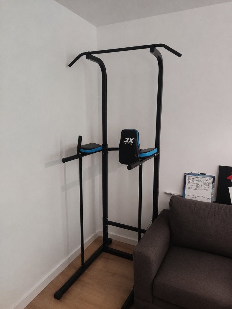 Power tower optrekstang met dipstation - als nieuw, Sport en Fitness, Ophalen, Borst, Krachtstation, Zo goed als nieuw