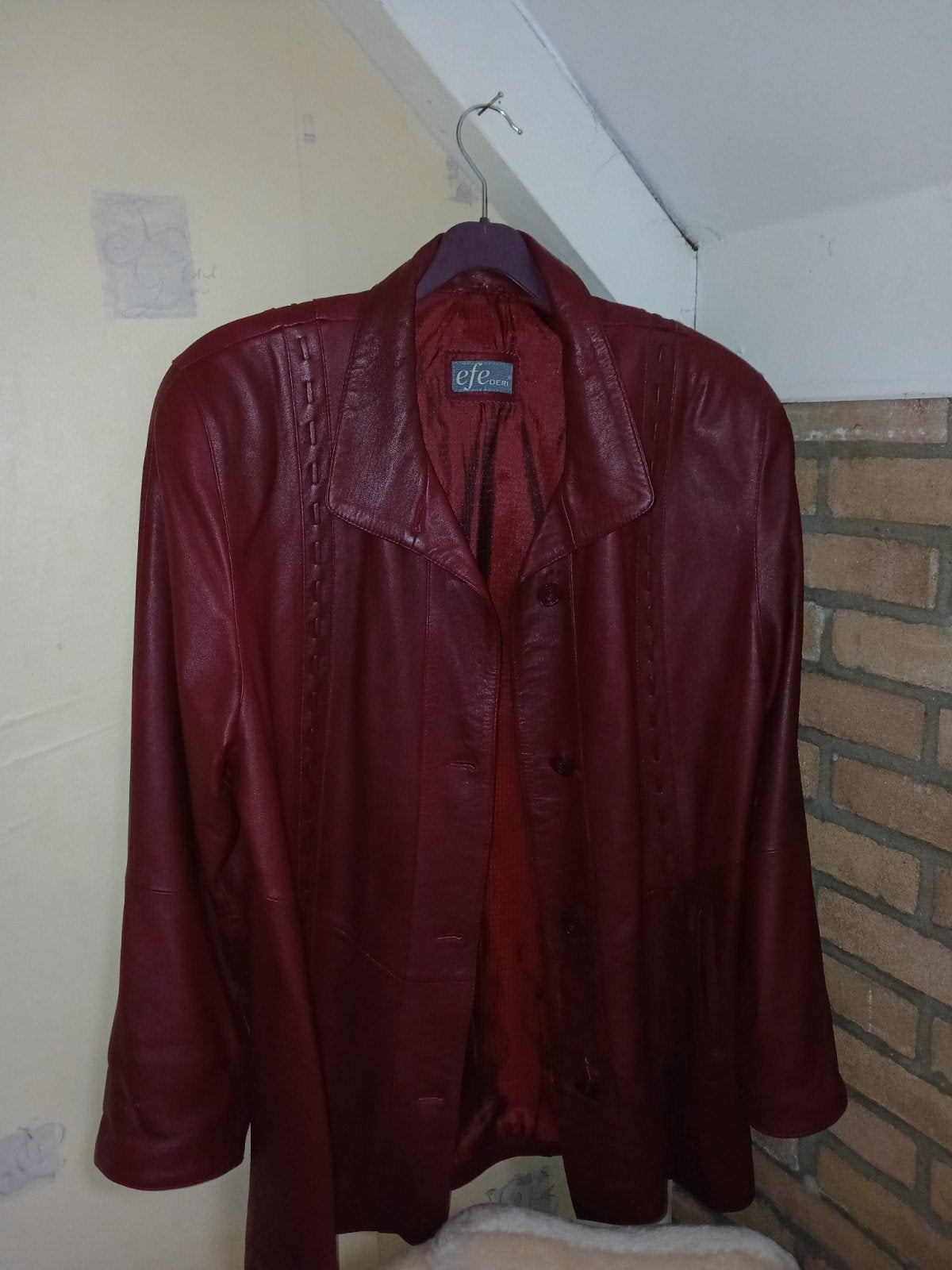 Efe Deri Leren Jas - Bordeauxrood, Kleding | Dames, Maat 38/40 (M), Ophalen of Verzenden, Gedragen, Rood