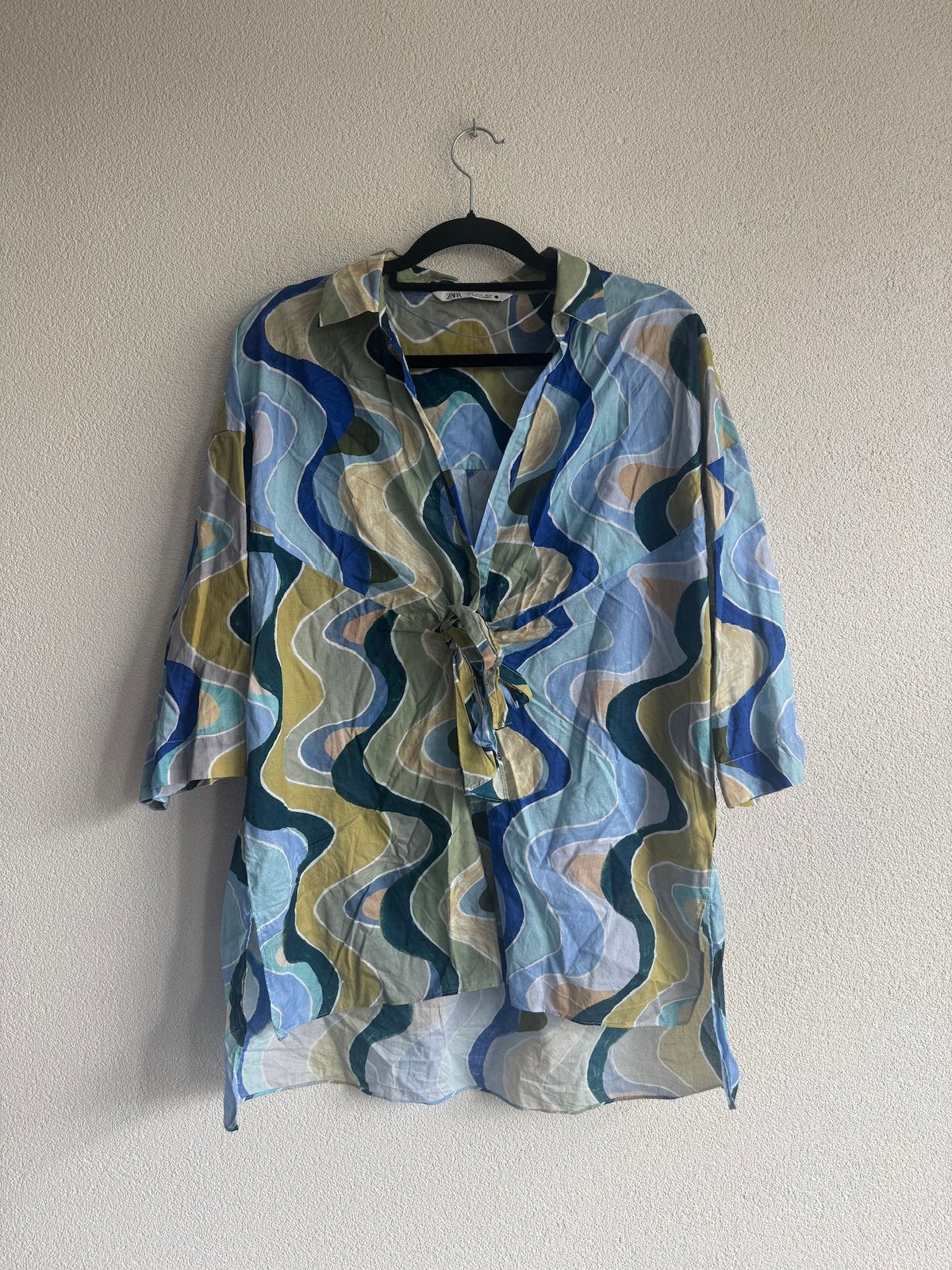 Zara Y2K kleurrijke katoenen popline blouse met print, Kleding | Dames, Maat 38/40 (M), Blauw, Zara, Ophalen of Verzenden