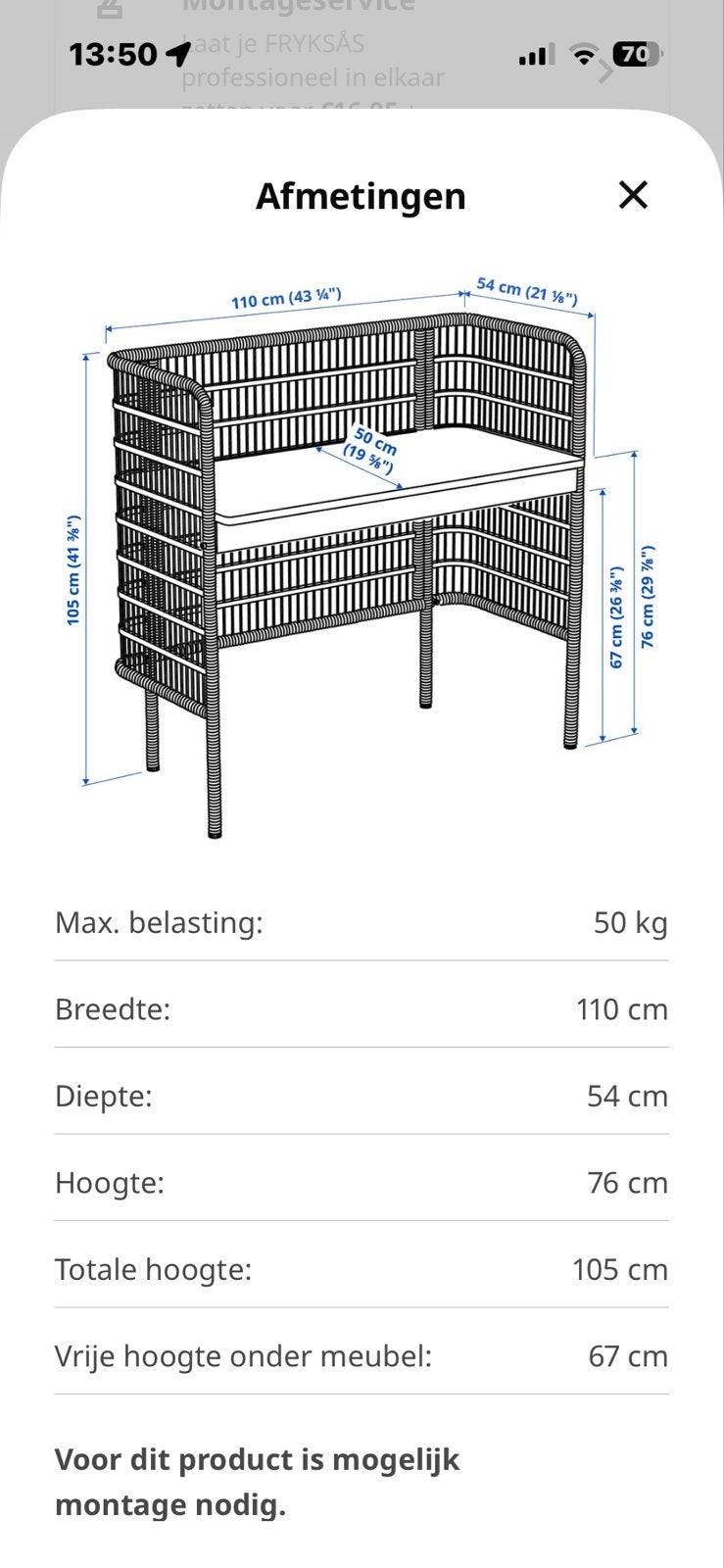 IKEA FRYKSÅS Rotan Bureau - 110x54 cm, Ophalen, Demontabel, Hout, Bruin