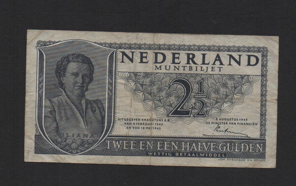 2½ Gulden Bankbiljet 1949 Stevig Biljet, Postzegels en Munten, Bankbiljetten | Nederland, Ophalen of Verzenden, 2½ gulden, Los biljet