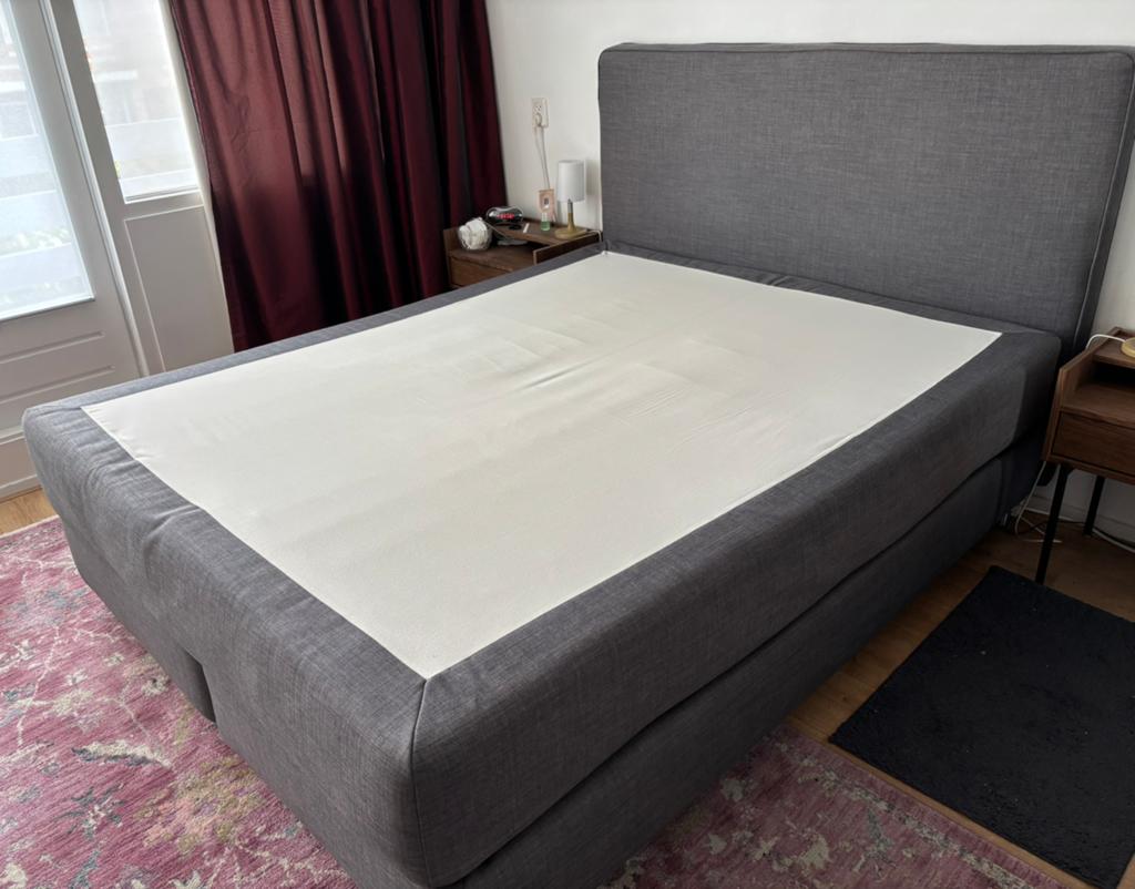 Ikea Dunvik bed 160x 200 met hoofdbord, Huis en Inrichting, Ophalen, Gebruikt, Bruin, Tweepersoons
