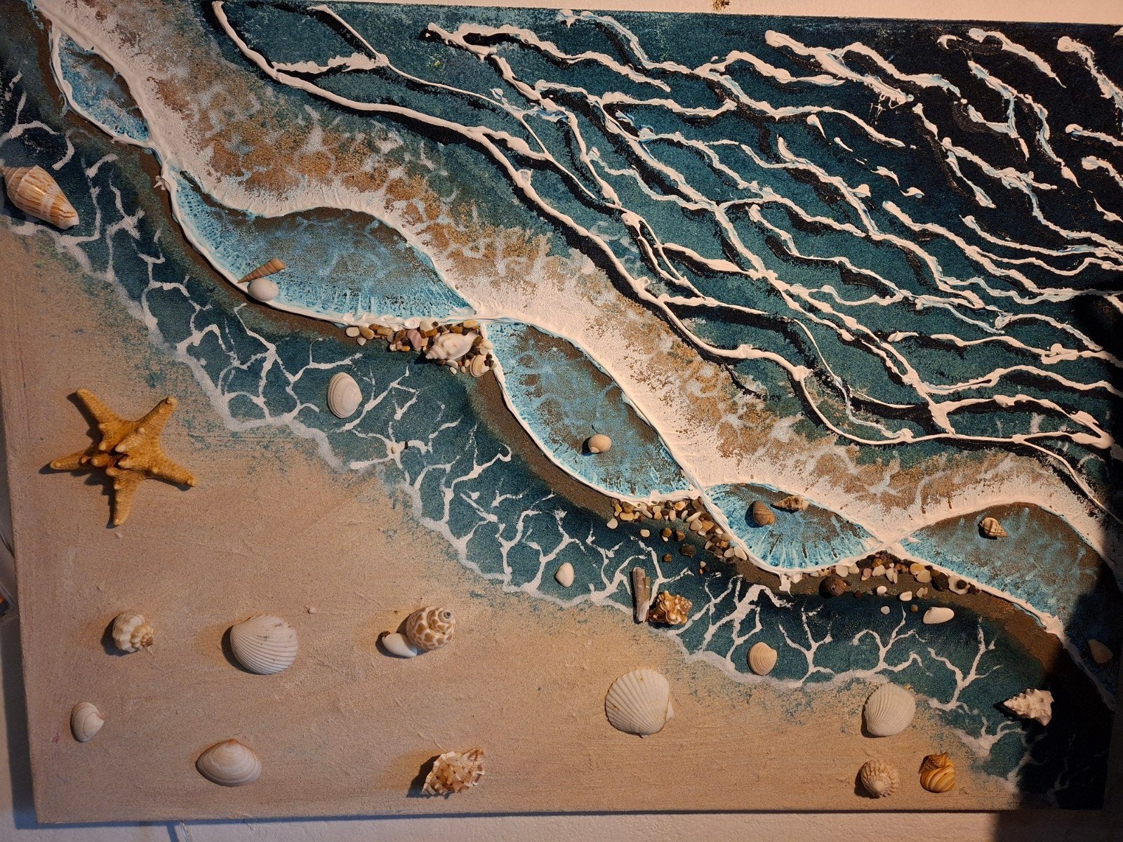Uniek Zandschilderij met Schelpen - 50x70 cm, Ophalen
