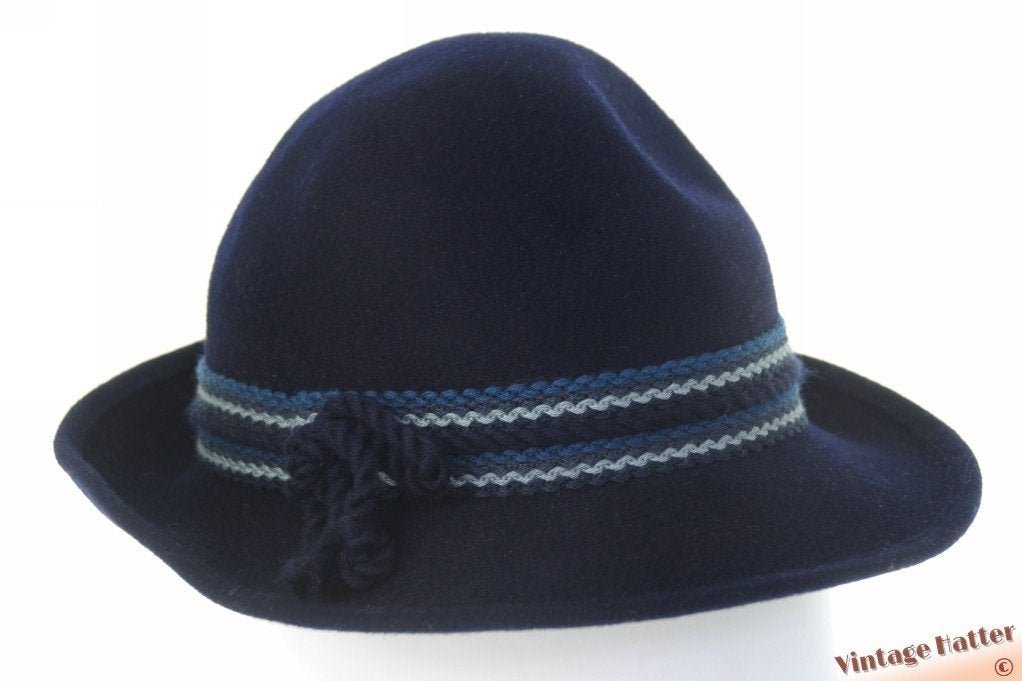 Vintage Dameshoed Ischler Hut donkerblauw vilt 56, 56 of 57 cm (M, 7 of 7⅛ inch), Hoed, Ophalen of Verzenden, Zo goed als nieuw