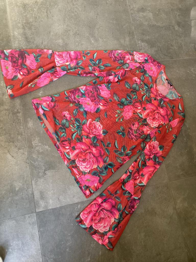 Coolcat Mesh Top met Bloemenprint - Lange Mouwen, Overige kleuren, Maat 46/48 (XL) of groter, Ophalen of Verzenden, Zo goed als nieuw