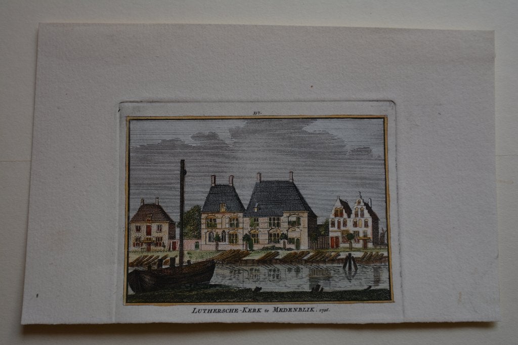 MEDEMBLIK STADSGZICHT KOPERGRAVURE H. SPILMAN 1792 G92, Antiek en Kunst, Verzenden, Stadsgezicht, Gravure, 7 cm