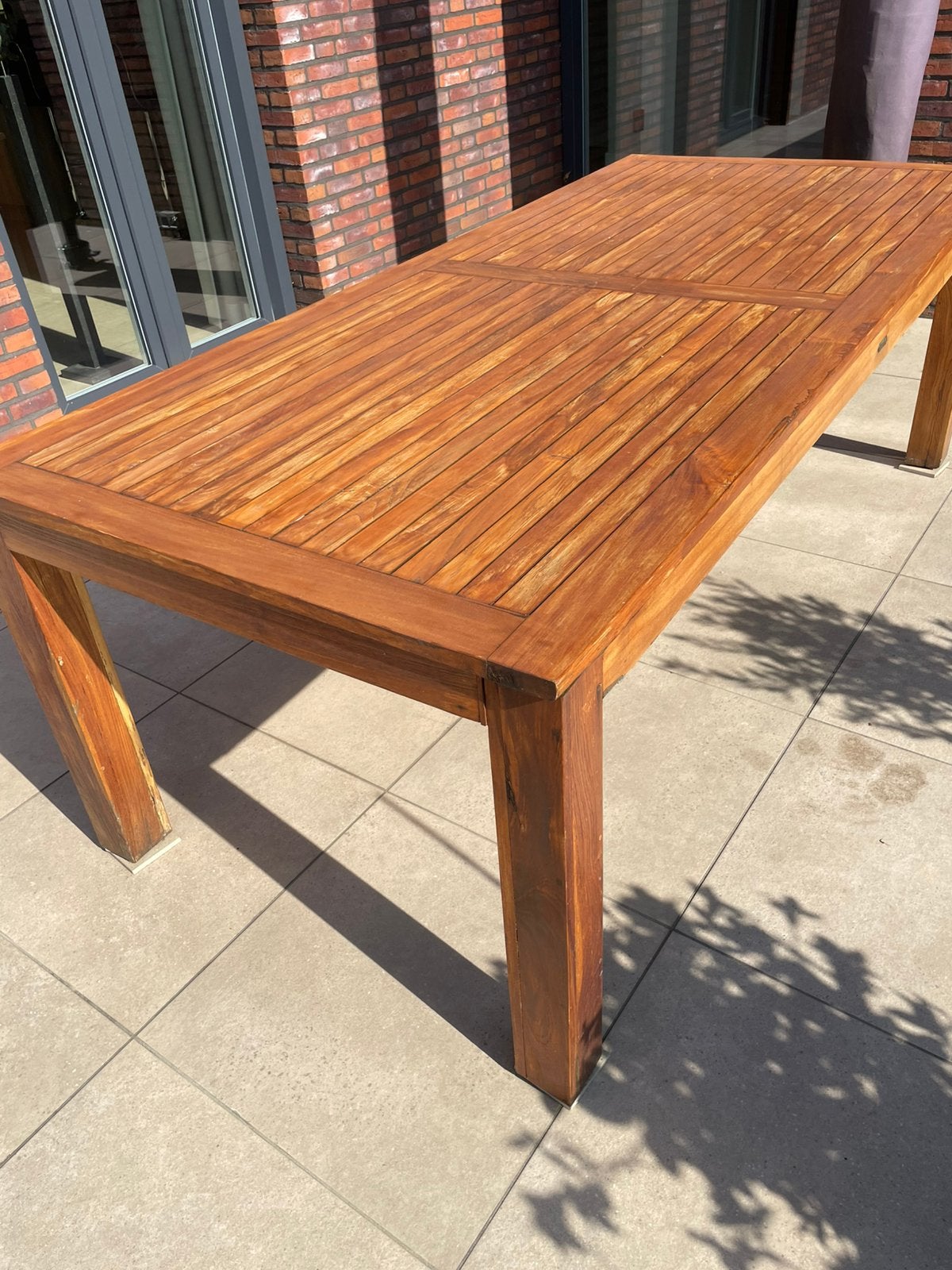 Teak houten tafel en 4 stoelen, Ophalen, Gebruikt, Teakhout, Tuinset