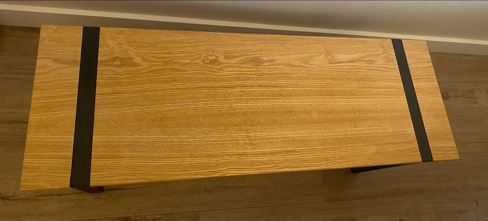 Eikenhouten bankje met metalen onderstel 120x40, Ophalen, Minder dan 45 cm, Zo goed als nieuw, 75 cm of meer