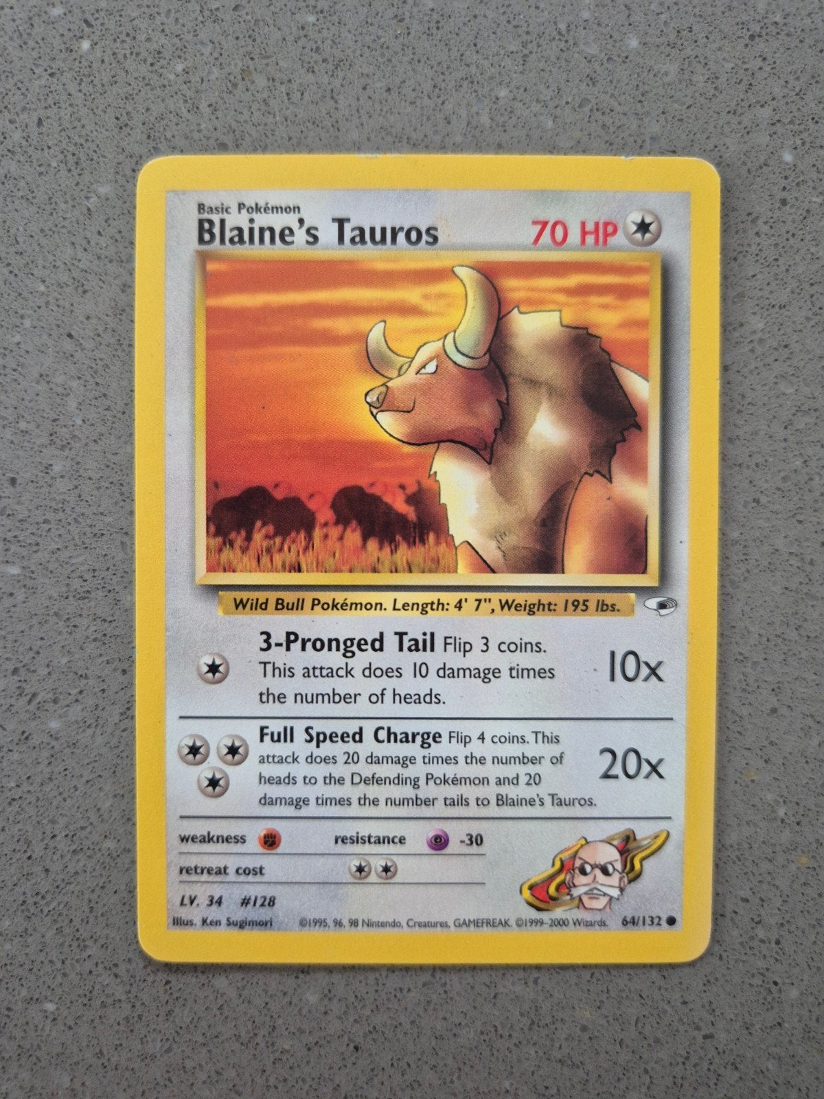Blaine's Tauros Pokémon Kaart (Wizards of the Coast), Ophalen of Verzenden, Zo goed als nieuw, Losse kaart