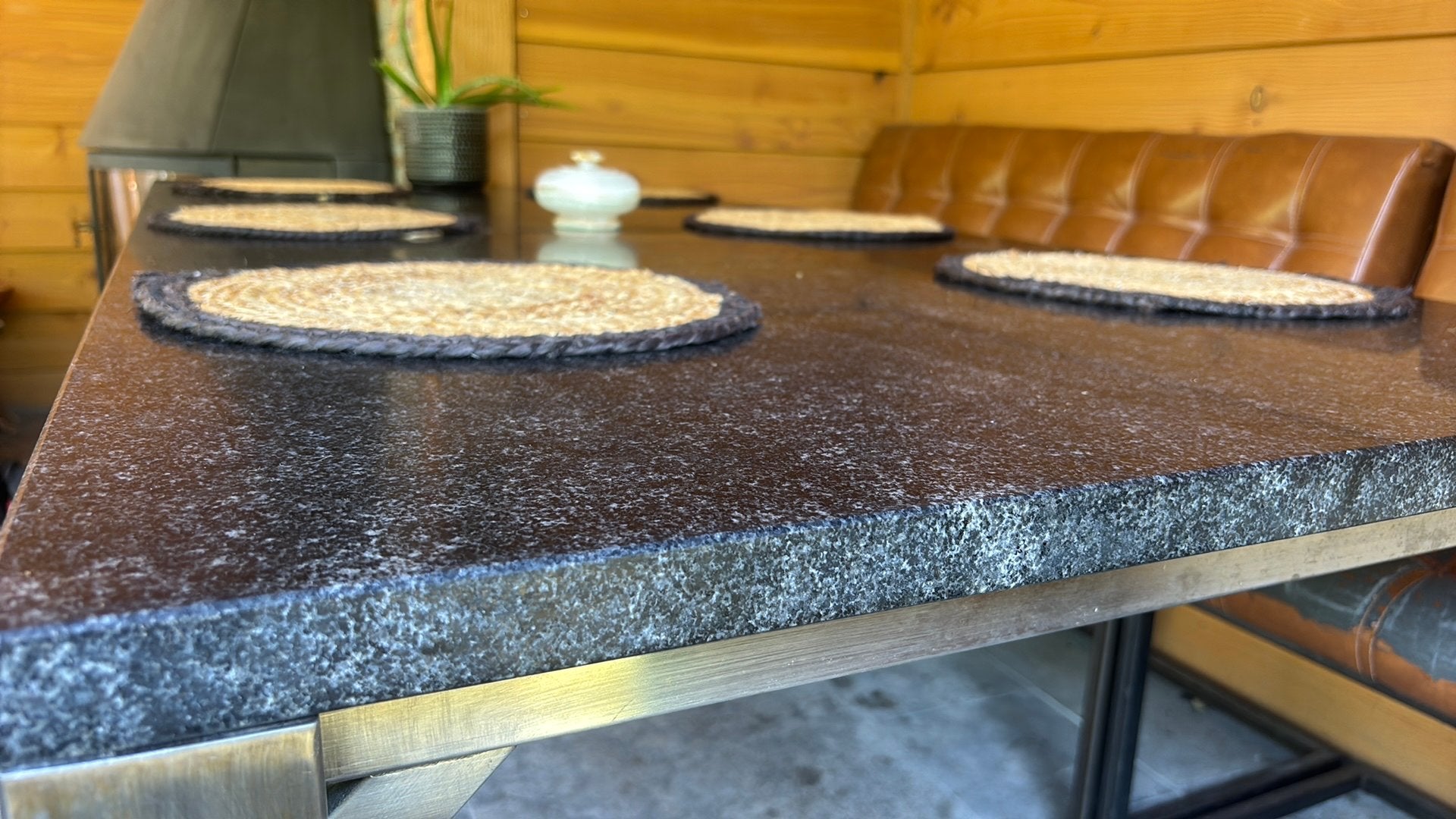 Eettafel met natuurstenen blad 180x90 cm, Ophalen, Overige materialen, Gebruikt, 50 tot 100 cm