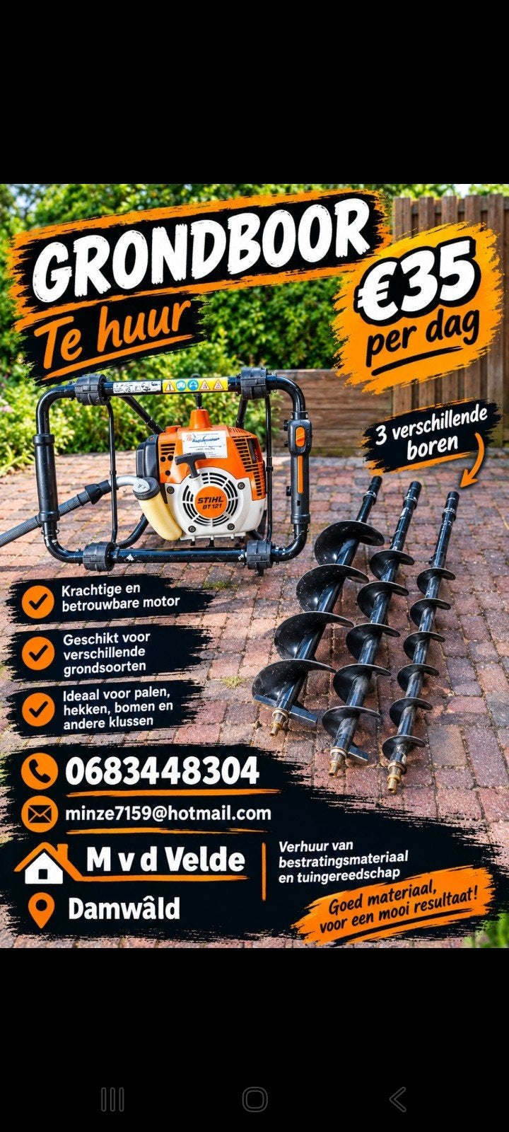 grondboor te huur, Ophalen, Grondboor