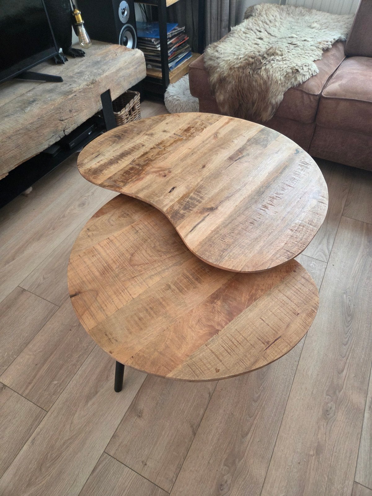 Salontafels mango hout, Ophalen, 50 tot 100 cm, Rond, 50 tot 100 cm