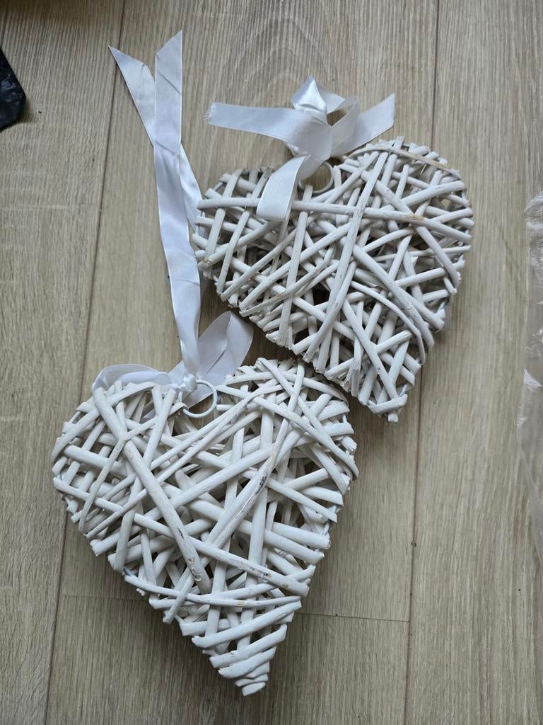 Set van 2 Wilgen Hart Hangers - Wit, Ophalen of Verzenden