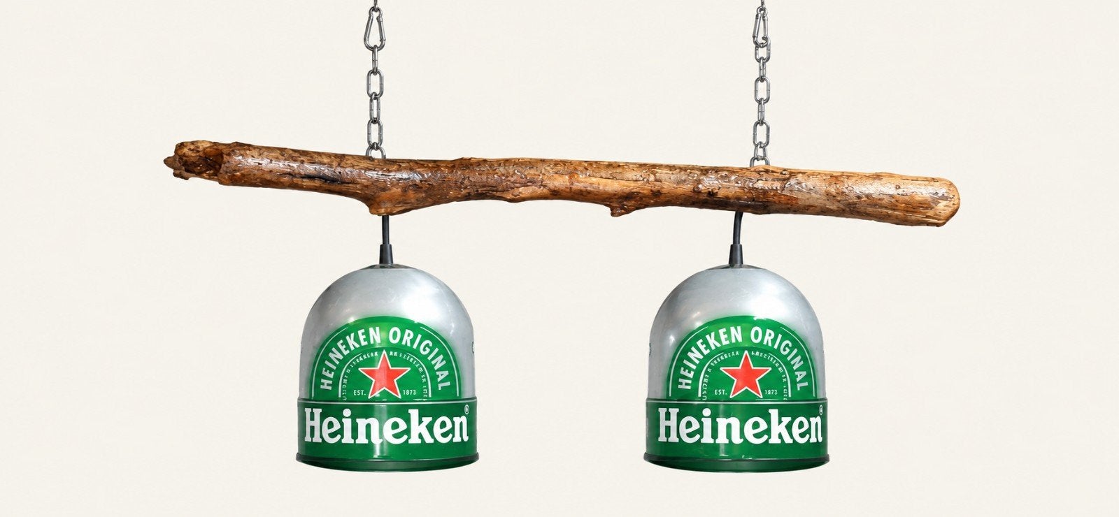 Heineken Barlampen aan houten balken, Gebruikt, Industrieel, Rustiek, Bar, Overige fittingen, Ophalen of Verzenden