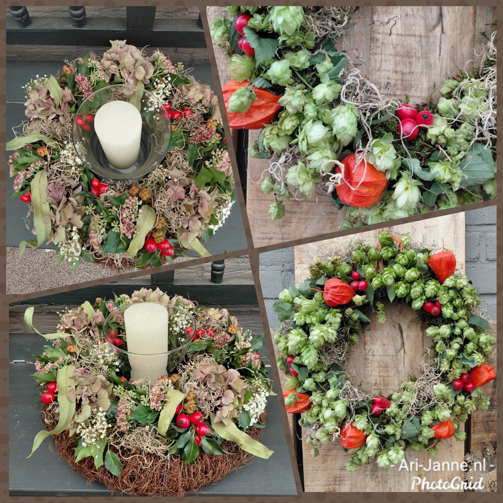 Landelijke herfstkransen, krans,groendecoratie,hop,hortensia, 40 cm, Krans, Nieuw, Ophalen of Verzenden