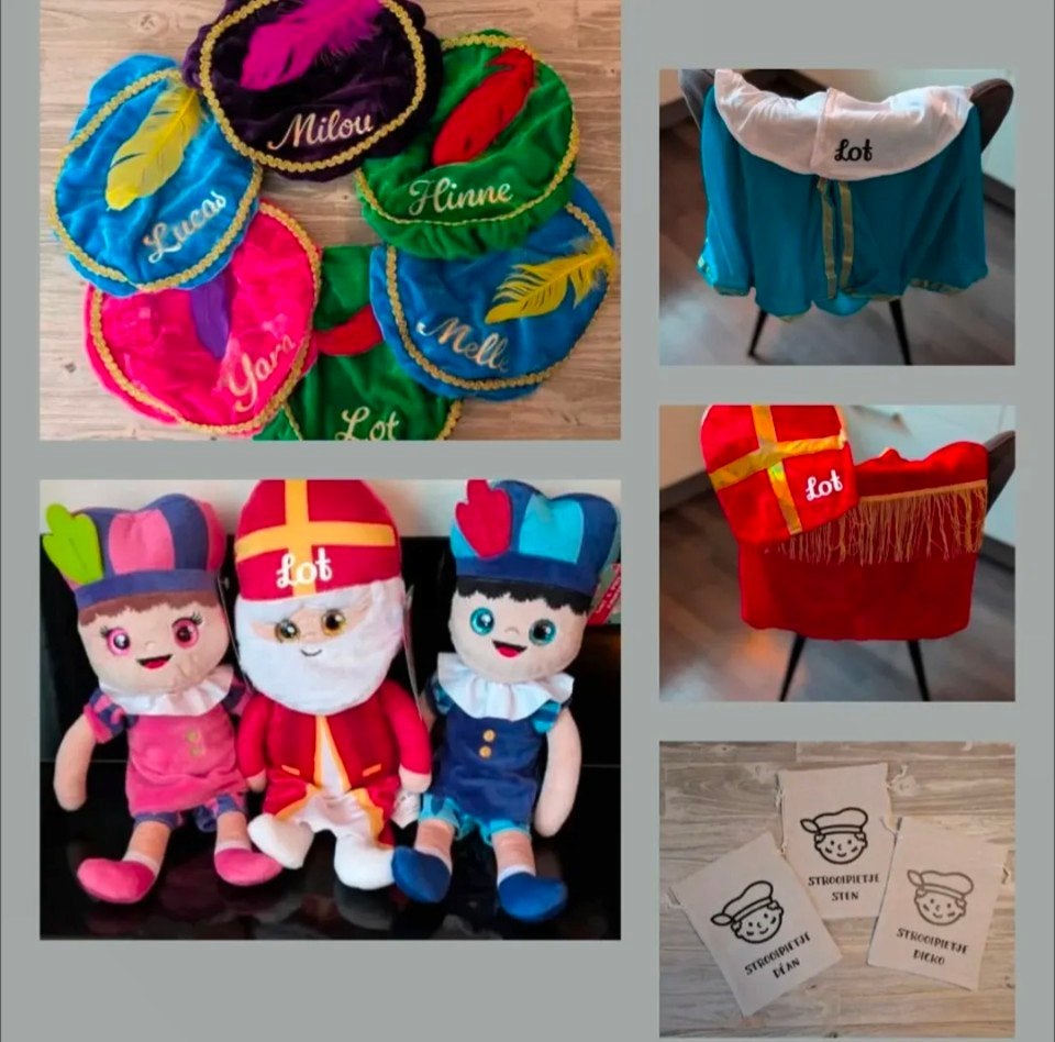 Sinterklaas Pietenmuts, Cape, Knuffel, Strooizakje met naam, Ophalen of Verzenden, Nieuw