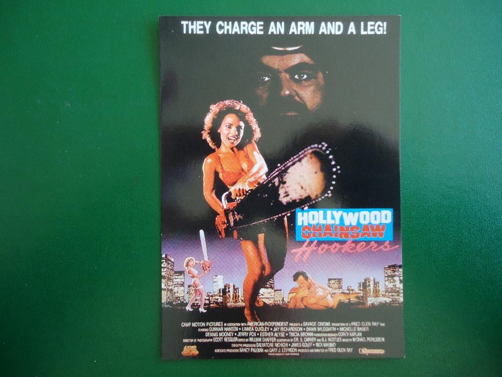 (1123) Boomerangkaart: HOLLYWOOD CHAINSAW HOOKERS, Verzenden, 1980 tot heden, Ongelopen, Overige thema's