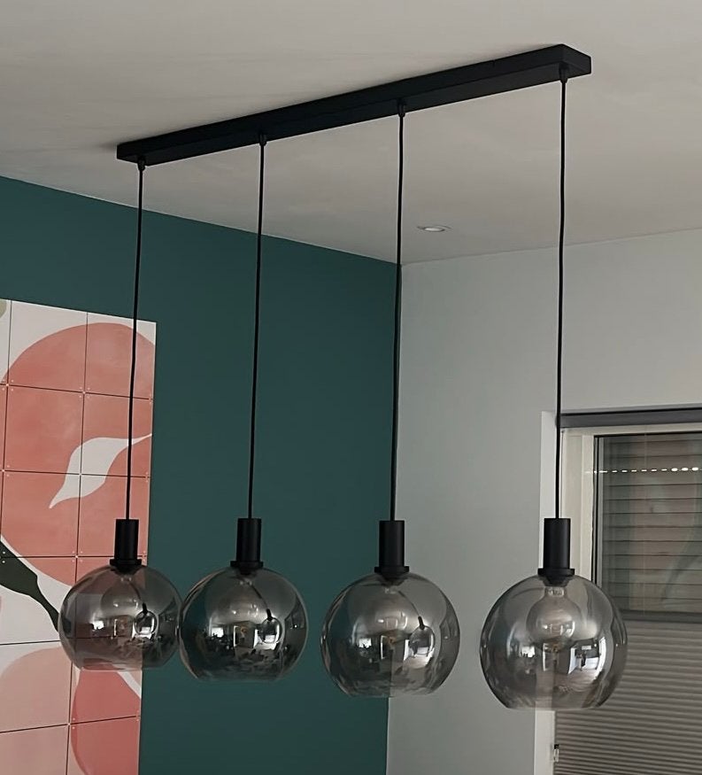 Moderne eettafellamp incl. dimbare lichtbollen, Ophalen, Zo goed als nieuw, Glas, Modern