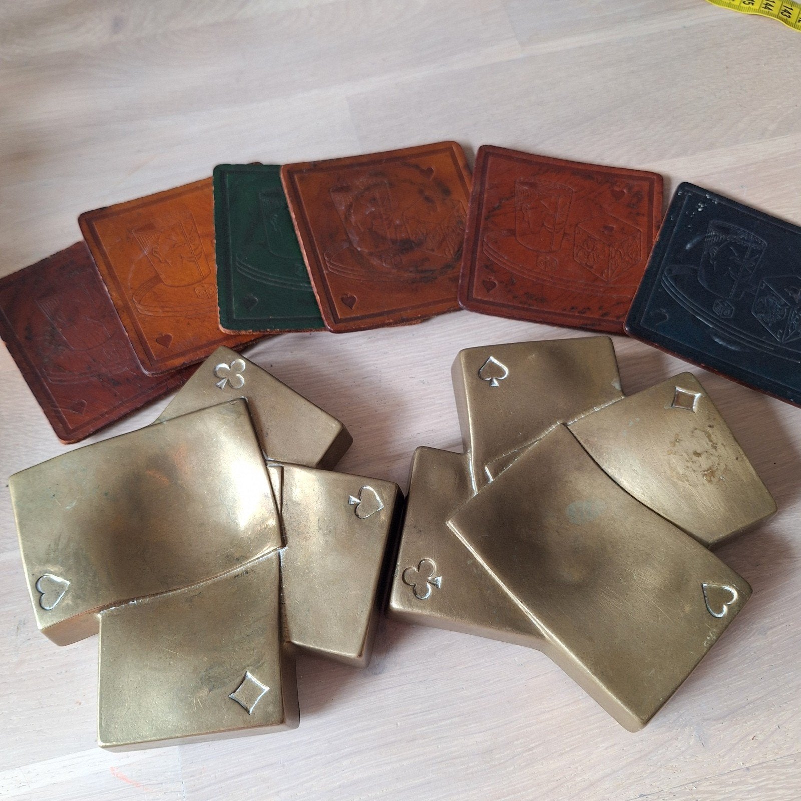 Messing kaarten asbakken onderzetters, Ophalen of Verzenden