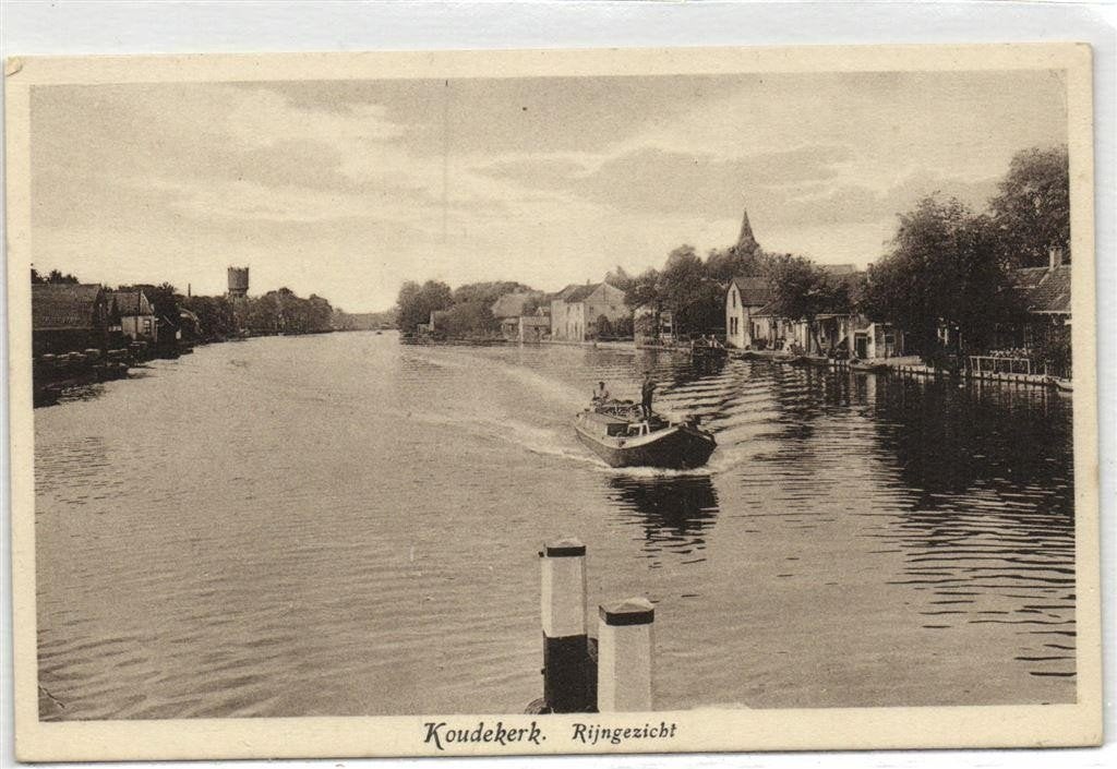 Koudekerk. Rijngezicht - boot watertoren - ongelopen, Ophalen of Verzenden, 1920 tot 1940, Ongelopen, Zuid-Holland