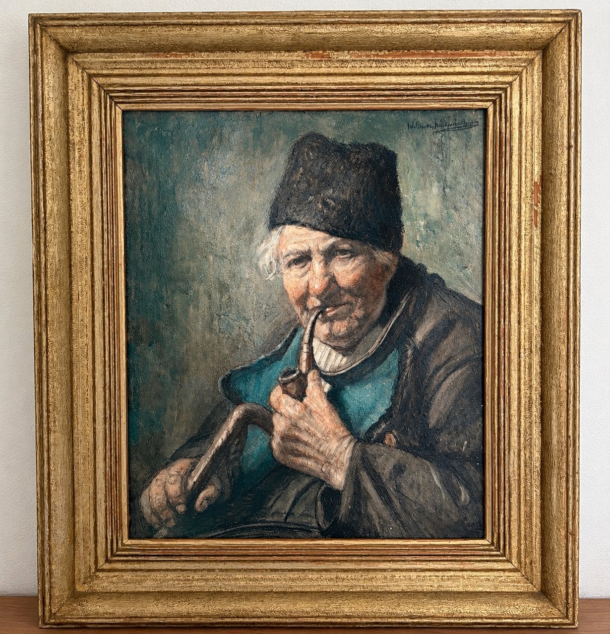 Willem van Nieuwenhoven  (1879–1973) – Oude man met pijp., Ophalen, Achter glas, Portret of Personen