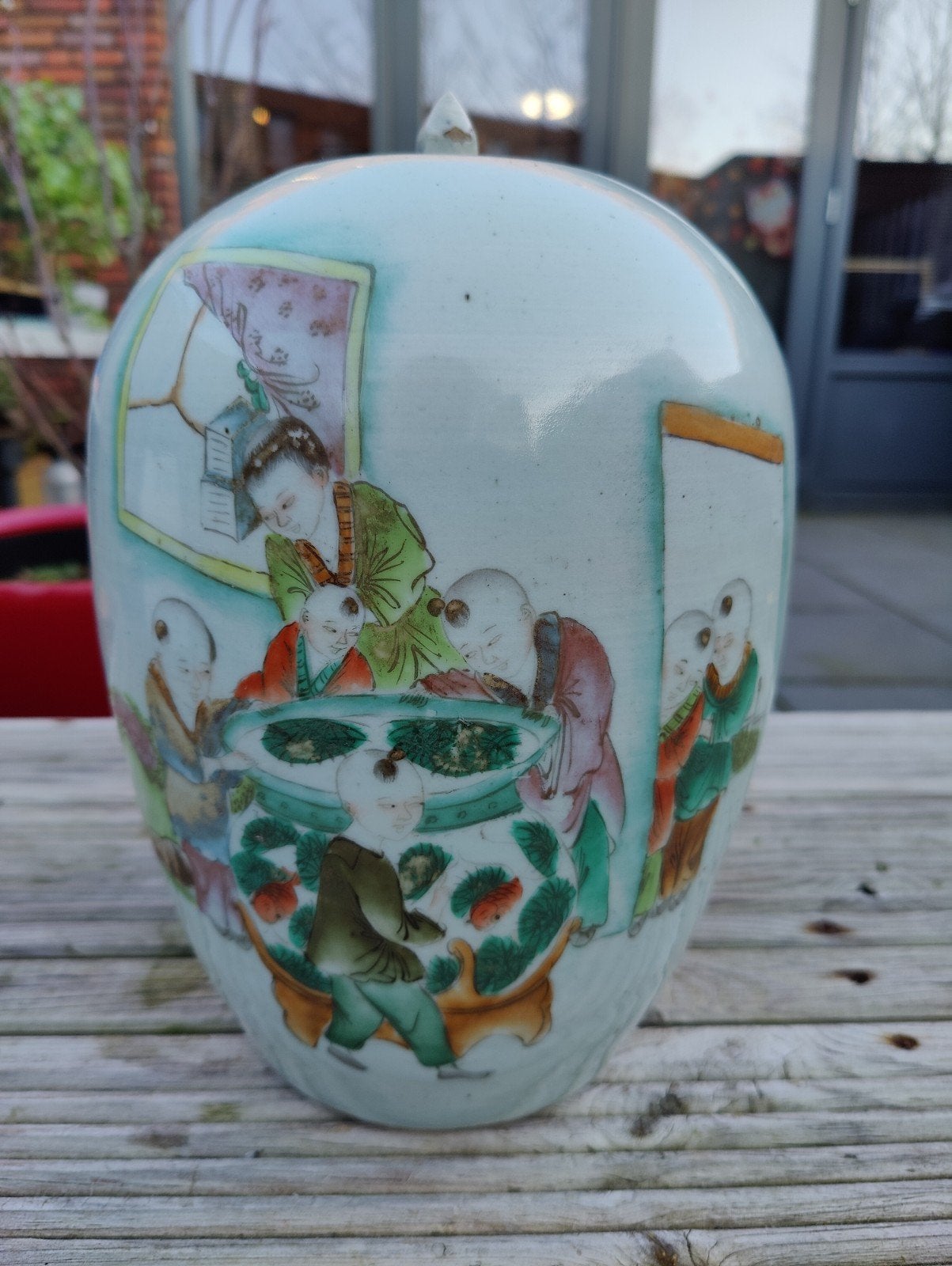 Antieke Chinese gemberpot met kinderdecoratie, Ophalen of Verzenden