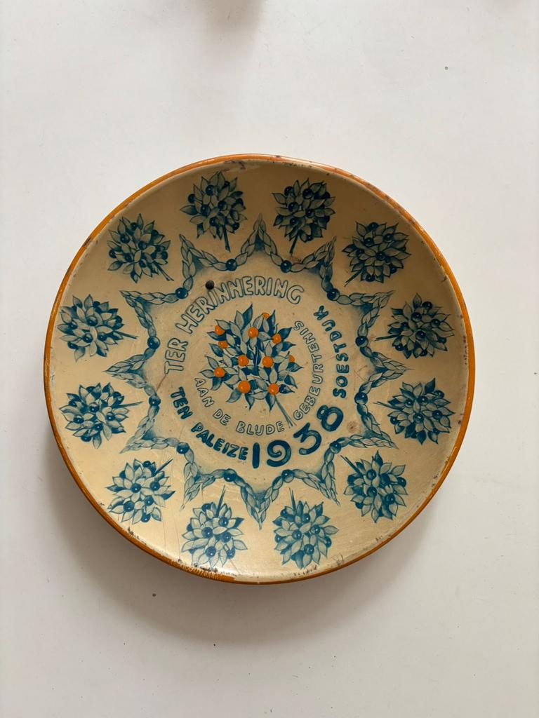 Geboortebord Soestdijk 1938, Antiek en Kunst, Antiek | Wandborden en Tegels, Ophalen of Verzenden