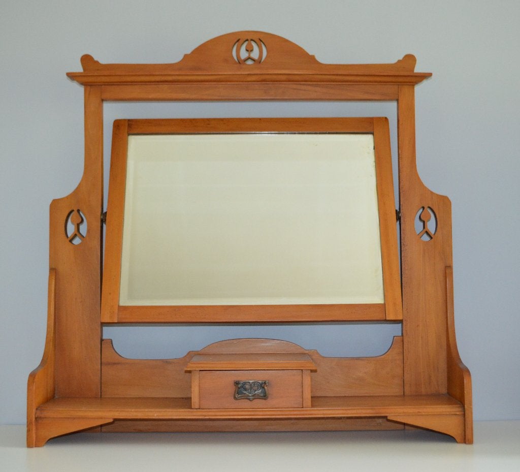 Antieke Engels Arts & Crafts spiegel - schouw of kaptafel, Huis en Inrichting, Ophalen, Gebruikt, Vierkant, 75 tot 100 cm