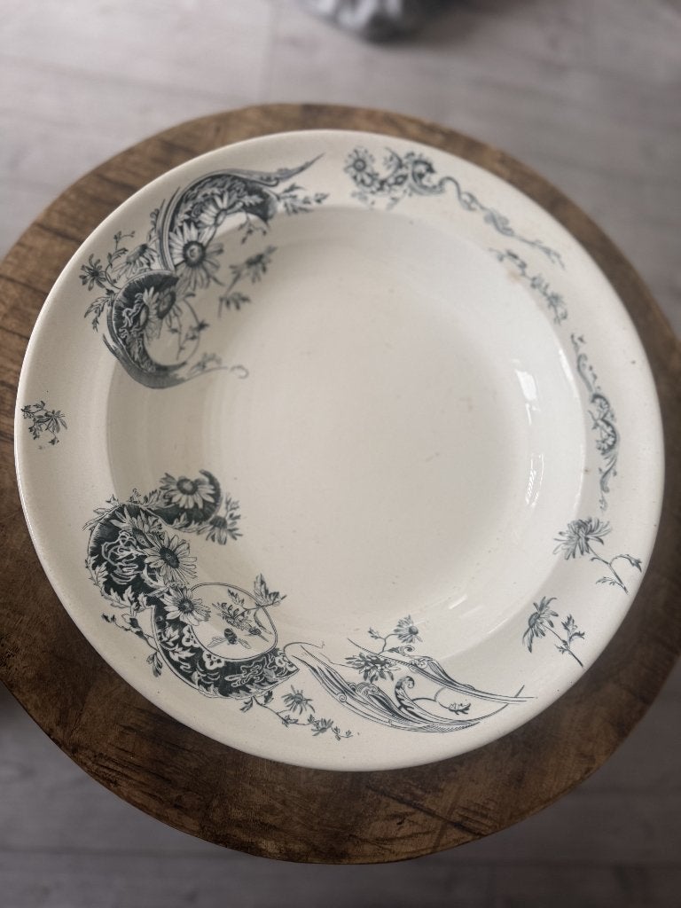 Antieke diepe borden met blauw bloemmotief - Fantasia, Antiek en Kunst, Antiek | Servies los, Ophalen