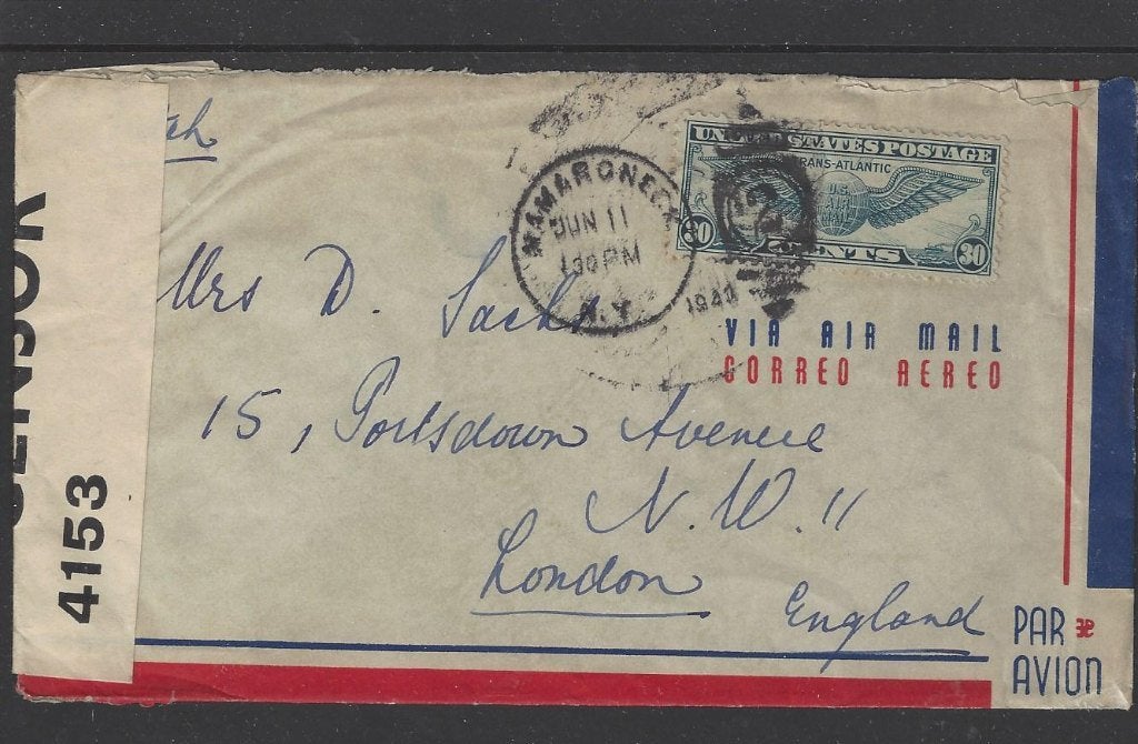 USA, envelop uit 1940 gecensureerd, van New York naar London, Verzenden, Envelop