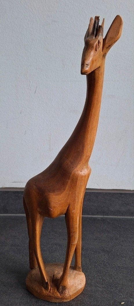 Handgesneden Houten Giraffe Beeld - 43 cm, Ophalen of Verzenden