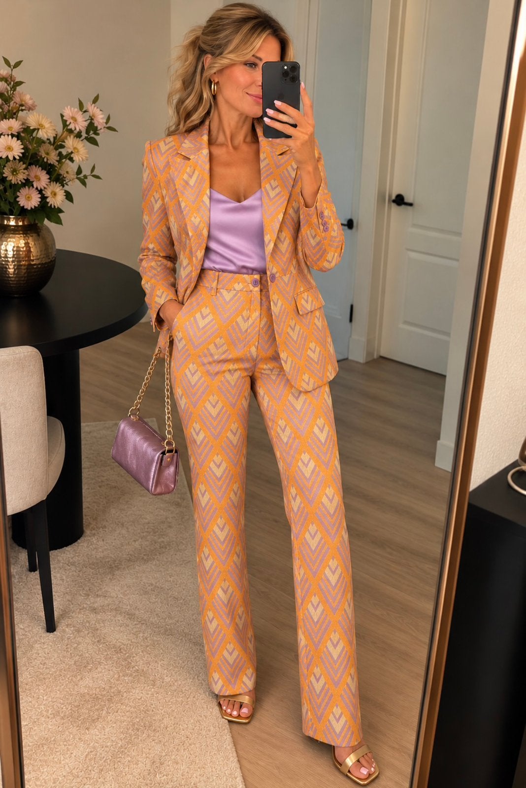 Nieuw Loavies pak oranje lila colbert + broek maat XS 34/36, Kostuum of Pak, Nieuw, Oranje, Ophalen of Verzenden