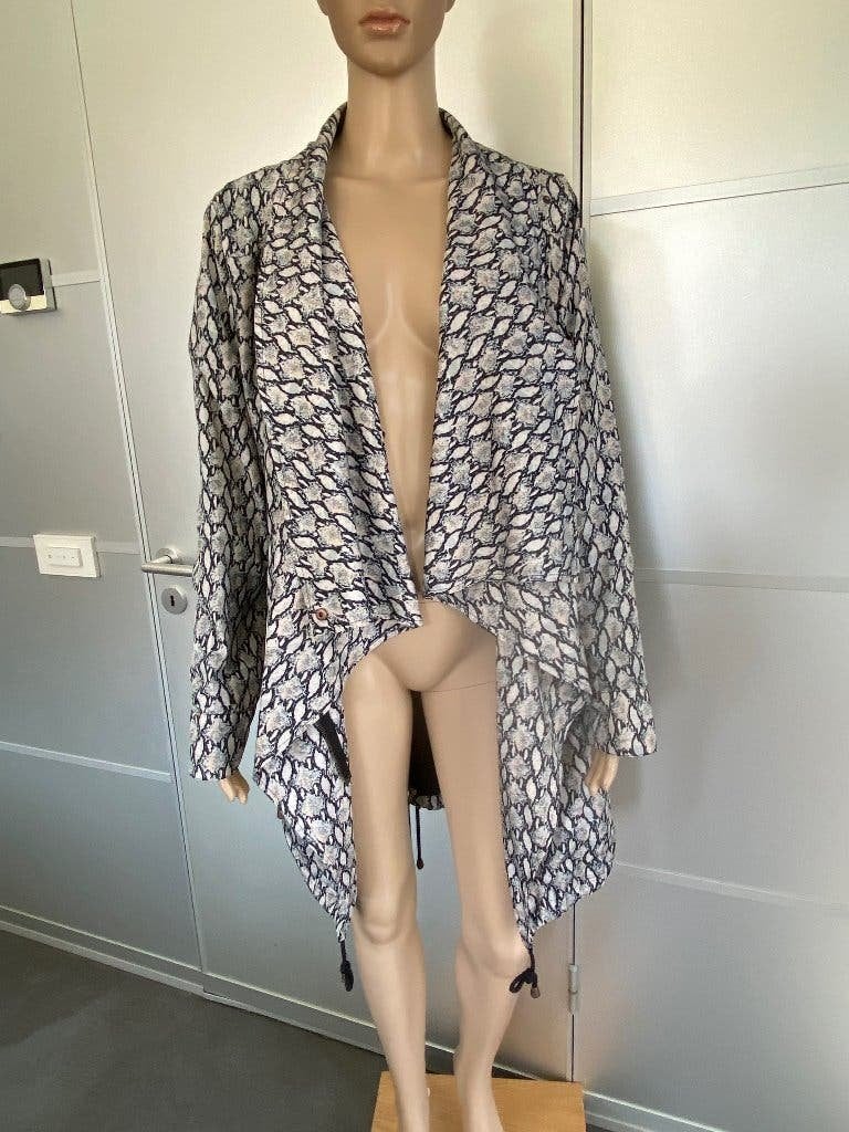 K219 Anna Scott maat S=36 aparte jas parka wit/zwart/blauw, Blauw, Anna Scott, Ophalen of Verzenden, Zo goed als nieuw
