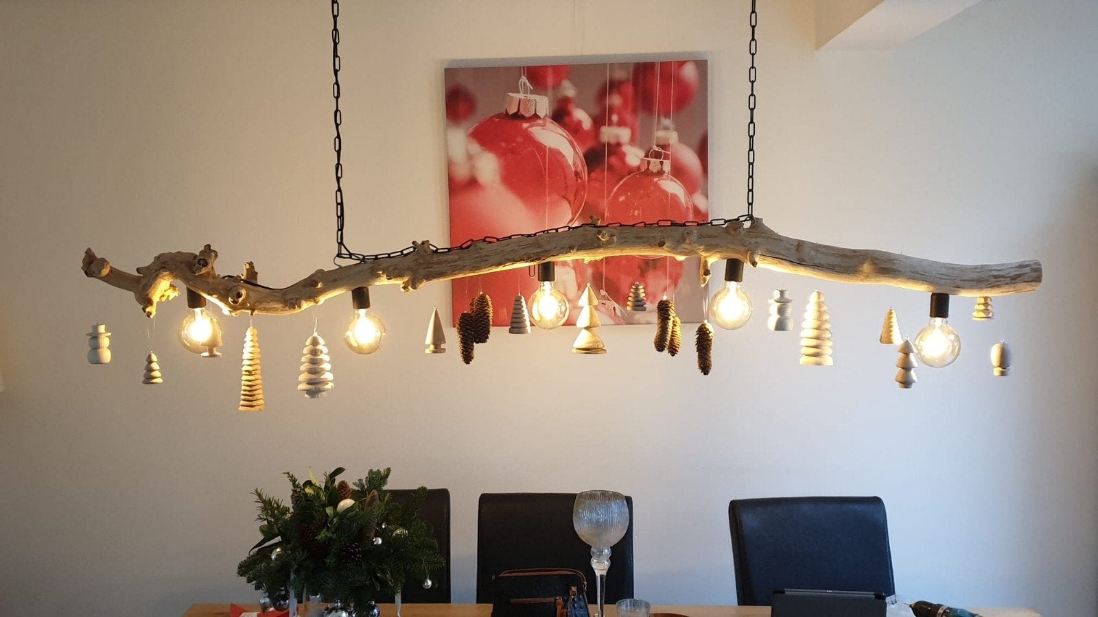 Unieke handgemaakte drijfhout hanglamp met 5 lampen, Ophalen, Zo goed als nieuw, 75 cm of meer, Rustiek, Industrieel, Landelijk